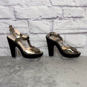 Coach Kourtney Silver T-Strap Platform Sandals